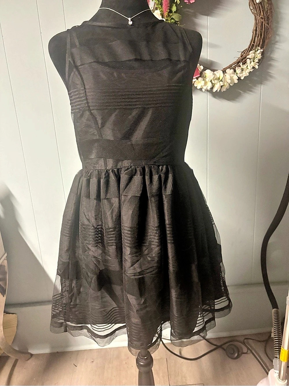 Black Mesh Overlay Mini Dress